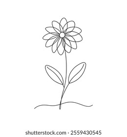 Black eyed Susan Continuous line art flat vector illustration on white background