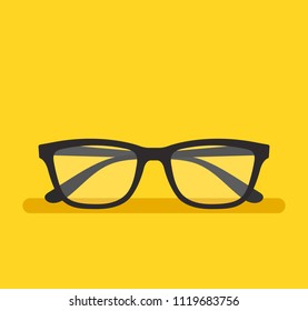 Black eyeglass on empty background. Vector flat cartoon graphic design element isolated icon