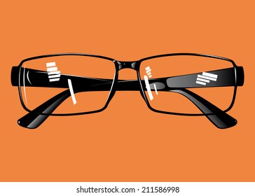 Black eyeglasses on orange background 