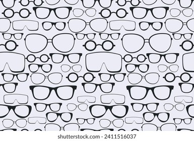 Black Eyeglasses Seamless Pattern. Vector