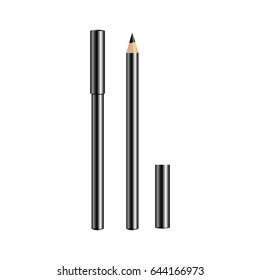 Black eyeliner for make-up isolated on white background. Open and closed eyeliner. Professional decorative cosmetics. Vector illustration.