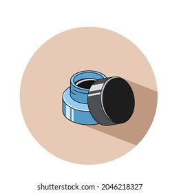 Black eyeliner in small tube flat vector icon on beige background
