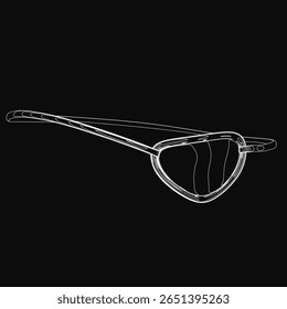 Um tapa-olho preto com um tapa de arte em linha branca em um olho, contornado em estilo vetorial limpo em um fundo escuro. O design minimalista apresenta curvas suaves, detalhes nítidos e contraste arrojado