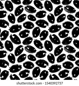 Black eyes and lashes seamless pattern. Irregular grunge shapes, paint smears vector illustration. Monochrome smudges texture. Ink brushstroke stains backdrop. Fabric, wallpaper, wrapping paper design