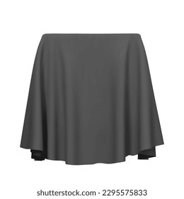 Black fabric covering a cube or rectangular shape, isolated on white background. Can be used as a stand for product display, draped table. Vector illustration