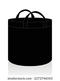 Black Fabric Grow Bag With Round Shape And Handles Template On White Background, Vector File