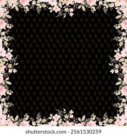 black fabric scarf pattern motif beautiful flower on side