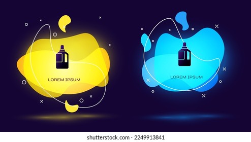 Black Fabric softener icon isolated on black background. Liquid laundry detergent, conditioner, cleaning agent, bleach. Abstract banner with liquid shapes. Vector Illustration