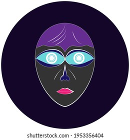 Icono de cara negra. Ilustración vectorial de cara negra y pelo violeta. Cara de avatar. Cabecera de Clipart