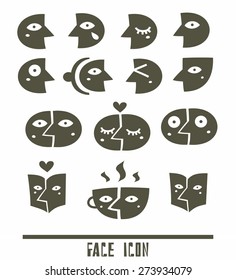 Black face icons set