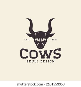 black face long horn cow vintage logo design vector graphic symbol icon sign illustration creative idea