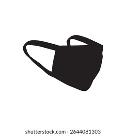 a black face mask with ear loops is isolated providing protection covering the nose and mouth area well
