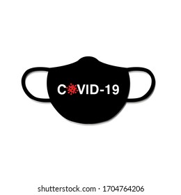 Schwarze Gesichtsmaske-Vektorgrafik mit Covid-19-Text darauf.