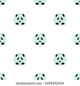 The black face of a Panda in a blue circle panda bear icon isolated seamless pattern on white background. Vector