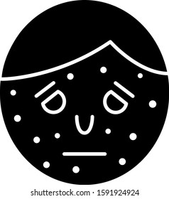 Black Face with psoriasis or eczema icon isolated on white background. Concept of human skin response to allergen or chronic body problem.  Vector Illustration