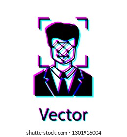 Black Face recognition icon isolated on white background. Face identification scanner icon. Facial id. Cyber security concept. Vector Illustration