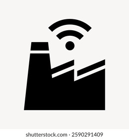 Black factory icon with a Wi-Fi symbol, representing industrial connectivity and smart technology. Wi-Fi and factory integration concept. User interface icon vector.