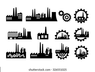 Black factory icons on white background     