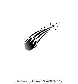 black falling meteor vector design with meteor tail and small debris