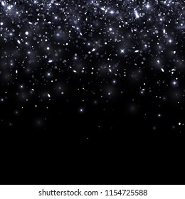 Black falling particles on black background. Vector