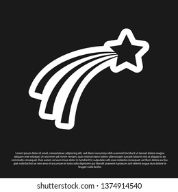 Black Falling star icon isolated on black background. Shooting star with star trail. Meteoroid, meteorite, comet, asteroid, star icon. Vector Illustration