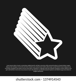 Black Falling star icon isolated on black background. Shooting star with star trail. Meteoroid, meteorite, comet, asteroid, star icon. Vector Illustration