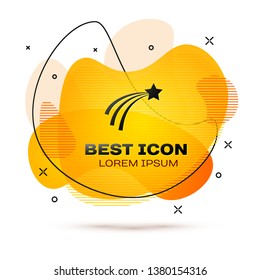 Black Falling star icon isolated on white background. Shooting star with star trail. Meteoroid, meteorite, comet, asteroid, star icon. Fluid color banner. Vector Illustration