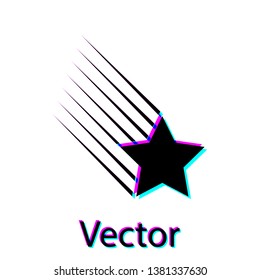 Black Falling star icon isolated on white background. Shooting star with star trail. Meteoroid, meteorite, comet, asteroid, star icon. Vector Illustration