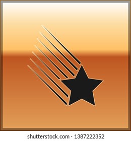 Black Falling star icon isolated on gold background. Shooting star with star trail. Meteoroid, meteorite, comet, asteroid, star icon. Vector Illustration
