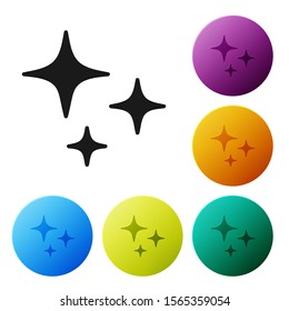 Black Falling star icon isolated on white background. Shooting star with star trail. Meteoroid, meteorite, comet, asteroid, star icon. Set icons colorful circle buttons. Vector Illustration