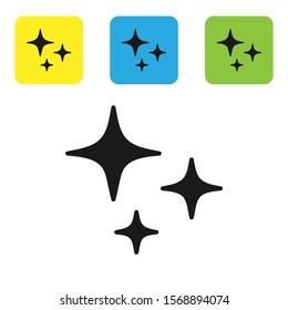 Black Falling star icon isolated on white background. Shooting star with star trail. Meteoroid, meteorite, comet, asteroid, star icon. Set icons colorful square buttons. Vector Illustration