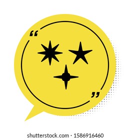 Black Falling star icon isolated on white background. Meteoroid, meteorite, comet, asteroid, star icon. Yellow speech bubble symbol. Vector Illustration