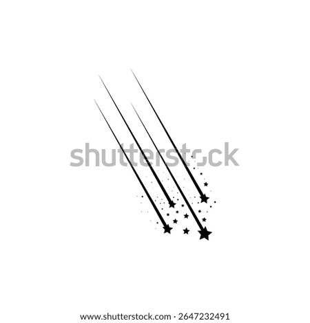 Black falling star icons in minimal vector style, perfect for cosmic, night, and dream designs.