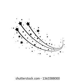 Black falling stars concept. Comet, meteoroid, asteroid, stars symbols. Shooting star abstract with star trail isolated on white background. Vector illustration