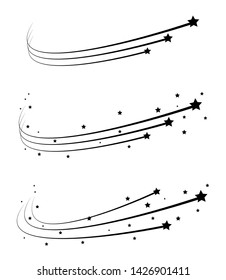 Black falling stars concept pack. Comet, meteoroid, asteroid, stars symbols.  Shooting star abstract with star trail isolated on white background. Vector illustration