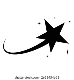 Black falling stars icon. Shooting stars icon vector design. Silhouette of shooting star,  Meteorite and comet  icon, symbols. Flying comet with tail, abstract galaxy element, twinkle star vector.