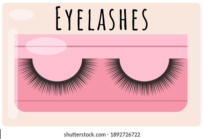 Black false eyelashes icon in a pink transparent box. Beauty product for eyelash extension flat vector illustration. Fashion collection for eyes, a beautiful make-up. Mascara for volume and length