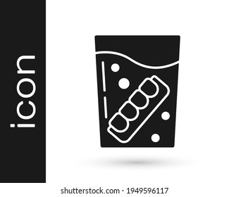 Black False jaw in glass icon isolated on white background. Dental jaw or dentures, false teeth with incisors.  Vector