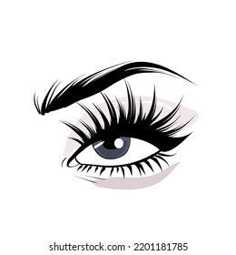 Black False long eyelashes. Mascara makeup eye single vector design, cosmetic procedure microblading , lash ectension 