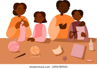 black family family is engaged in creativity. family doing creative work together. 