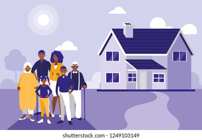 black family members with house