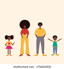 Black Family. Mother, Father, Sister, Brother  isolated. Stock vector illustration. Afroamerican family