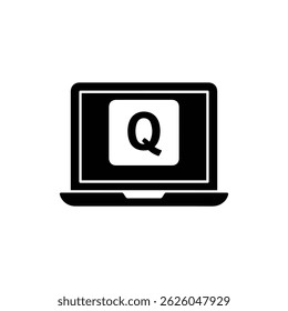 Tela preta do laptop com Q Letter ícone plano