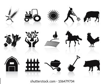 Black Farm And Agriculture Icons Set