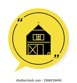 Black Farm House concept icon isolated on white background. Rustic farm landscape. Yellow speech bubble symbol. Vector Illustration