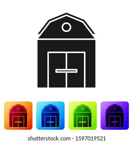 Black Farm House concept icon isolated on white background. Rustic farm landscape. Set icons in color square buttons. Vector Illustration