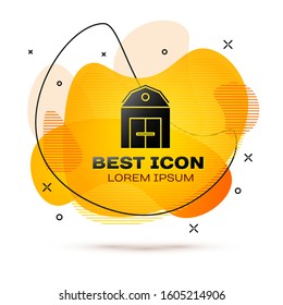 Black Farm House concept icon isolated on white background. Rustic farm landscape. Abstract banner with liquid shapes. Vector Illustration