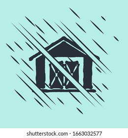 Black Farm house icon isolated on green background. Glitch style. Vector Illustration