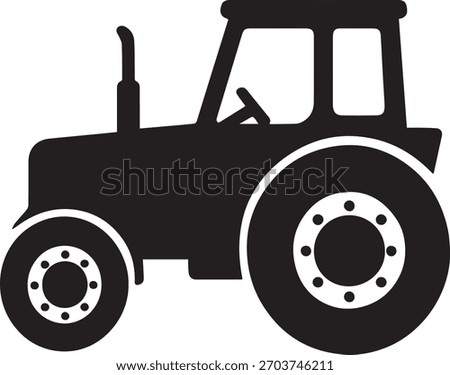Black Farm Tractor Side Silhouette Illustration on Transparent Background