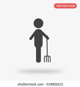 Black farmer, pitchfork in humans hand vector icon on white background